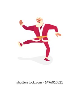 Young sporty Santa Claus dancing. Cute character isolated on white. Flat Art Vector illustration