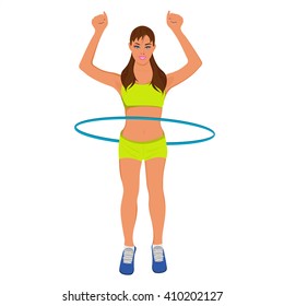 young sporty woman with hoop, fitness, vector illustration