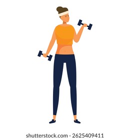 Young sporty woman lifting dumbbells, doing fitness exercise