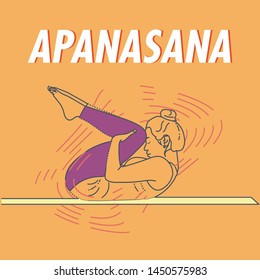 Young sporty woman practicing yoga, doing Knees to Chest exercise, Apanasana pose, working out, wearing sportswear - Vector | Illustration