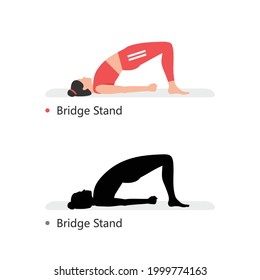 Young sporty woman practicing yoga, Bridge Stand. flat style. isolated on black background 