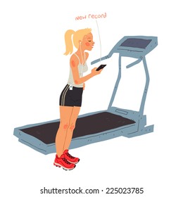 Young sporty woman running in gym