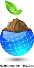 Young sprout on earth. Vector illustration.