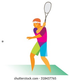 A young squash player hits the ball sharply