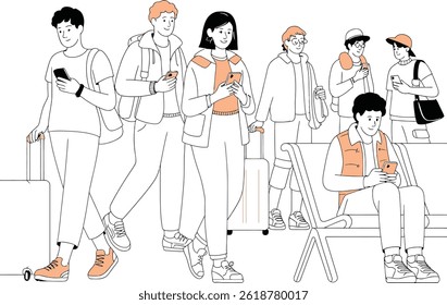 Young star casual traveling with different poses