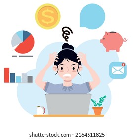 Young stressed woman worker in office tired