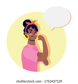 young strong afro woman with speech bubble vector illustration design