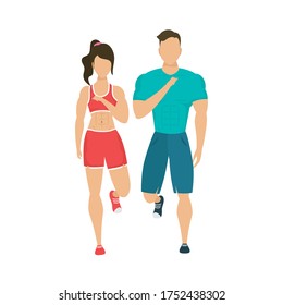 young strong couple athletic healthy lifestyle character vector illustration design