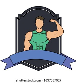young strong man athlete in frame vector illustration design