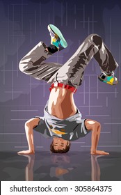 Young strong man break dance.