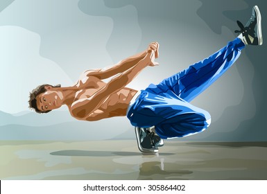 Young strong man break dance.