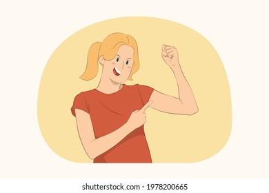 Young strong sporty woman showing biceps concept