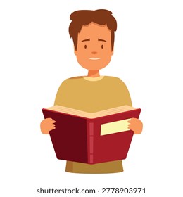 Young student absorbed in reading a textbook, focused on learning and knowledge