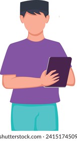 Estudiante joven con mochila sosteniendo un libro. Estudio, educación, vuelta a la escuela, concepto de conocimiento. Ilustración de caracteres de personas vectoriales 3d.Estilo mínimo de dibujos animados.