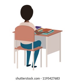 young student black boy sitting in school desk