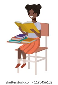 young student black girl reading in school chair