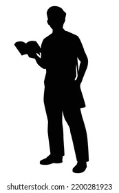 Young student with book and bag silhouette vector on white background