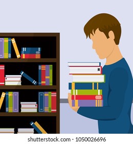 Young student with books at library