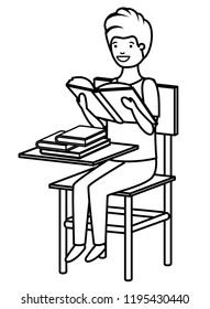 young student boy reading in school chair