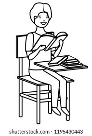 young student boy reading in school chair
