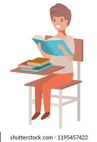 young student boy reading in school chair