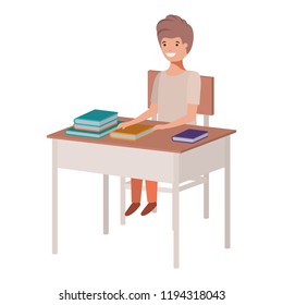 young student boy sitting in school desk