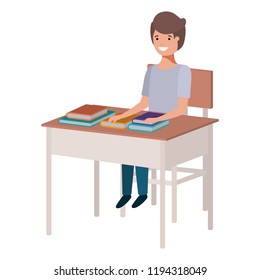 young student boy sitting in school desk
