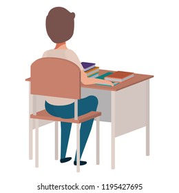 young student boy sitting in school desk