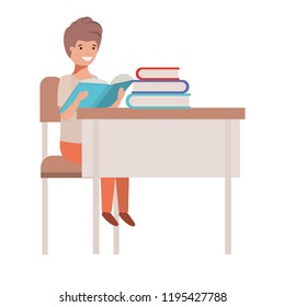 young student boy sitting in school desk