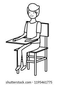 young student boy sitting in school chair