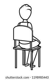 young student boy sitting in school chair