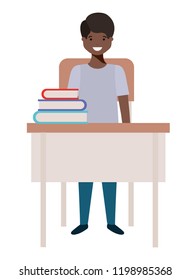 young student boy standing in school desk