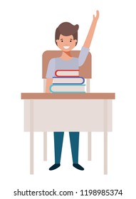 young student boy standing in school desk