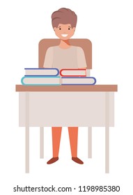 young student boy standing in school desk