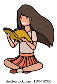 young student girl sitting reading book