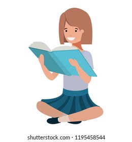 young student girl sitting reading book