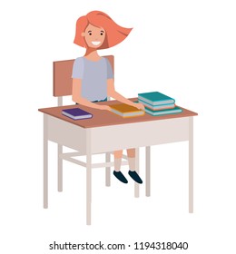 young student girl sitting in school desk