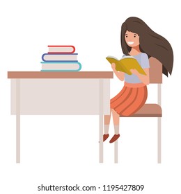 young student girl sitting in school desk