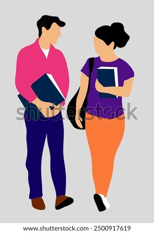 Young student going to college class, walking trough university campus. Flat vector illustration. 