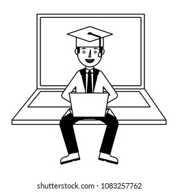 young student graduate sit in laptop