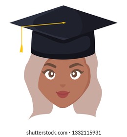 young student graduated black girl head character