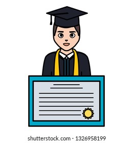 young student graduated with diploma character