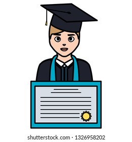 young student graduated with diploma character