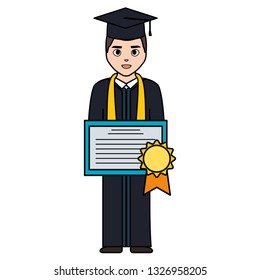young student graduated with diploma character