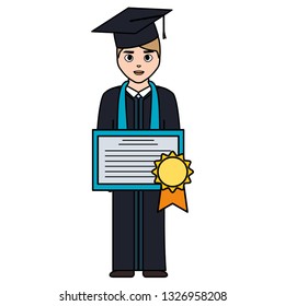 young student graduated with diploma character