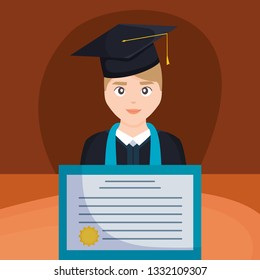 young student graduated with diploma character