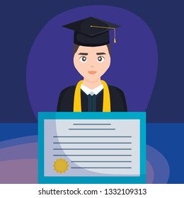young student graduated with diploma character