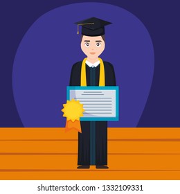 young student graduated with diploma character