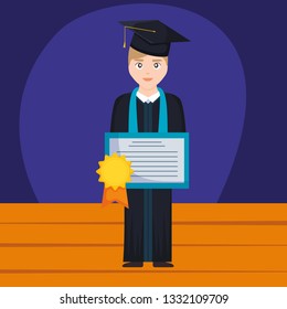 young student graduated with diploma character