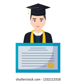 young student graduated with diploma character